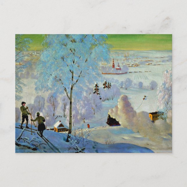 Kustodiev - Skiers Postcard (Front)