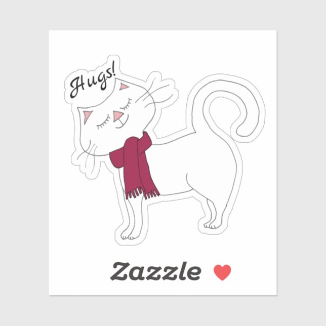 Kute Kitty White Cat Red Scarf Hugs Sticker (Sheet)