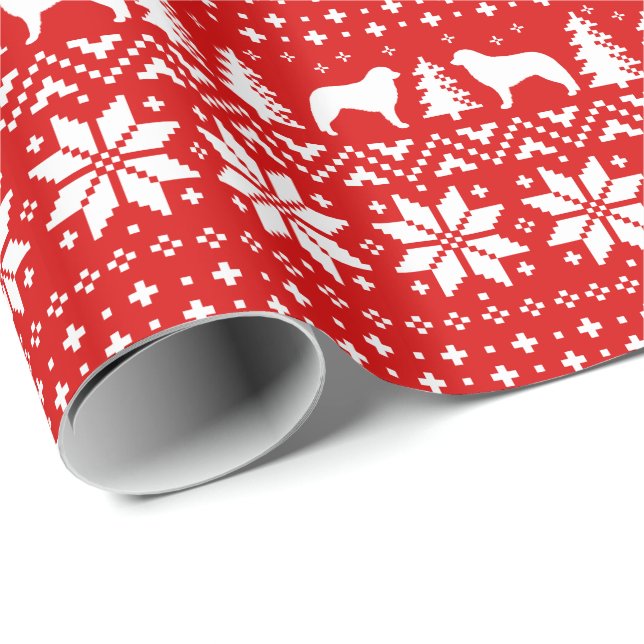 Kuvasz Dog Silhouettes Christmas Holiday Pattern Wrapping Paper (Roll Corner)