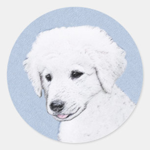 Kuvasz Painting - Cute Original Dog Art Classic Round Sticker