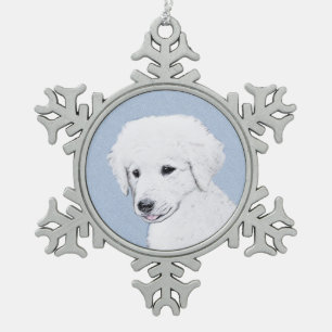 Kuvasz Painting - Cute Original Dog Art Snowflake Pewter Christmas Ornament