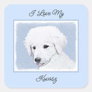 Kuvasz Painting - Cute Original Dog Art Square Sticker