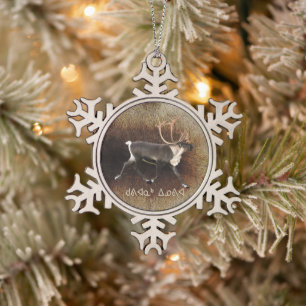 Kuvianak Innovia - Bull Caribou (Reindeer) Snowflake Pewter Christmas Ornament