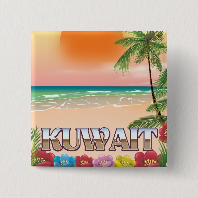 kuwait beach travel poster 2 inch square button (Front)