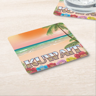 kuwait beach travel poster square paper coaster