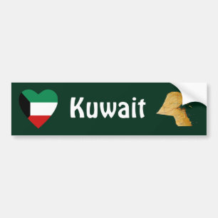 Kuwait Flag Heart + Map Bumper Sticker