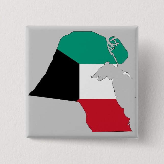 Kuwait Flag Map 2 Inch Square Button (Front)