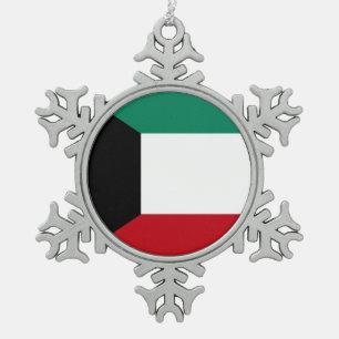 Kuwait Flag Snowflake Pewter Christmas Ornament