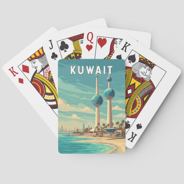 Kuwait Illustration Travel Art Vintage Playing Cards (Back)