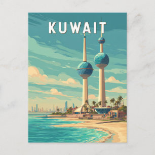 Kuwait Illustration Travel Art Vintage Postcard