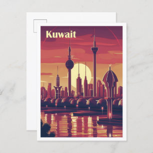 Kuwait Vintage Art Travel Illustration Postcard