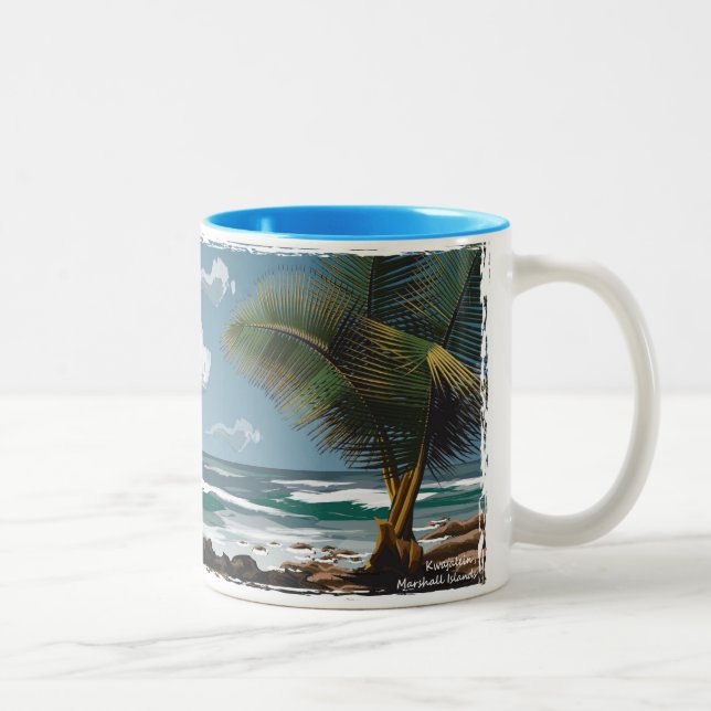 Kwajalein, Marshall Islands Palm and Beach Two-Tone Coffee Mug (Right)