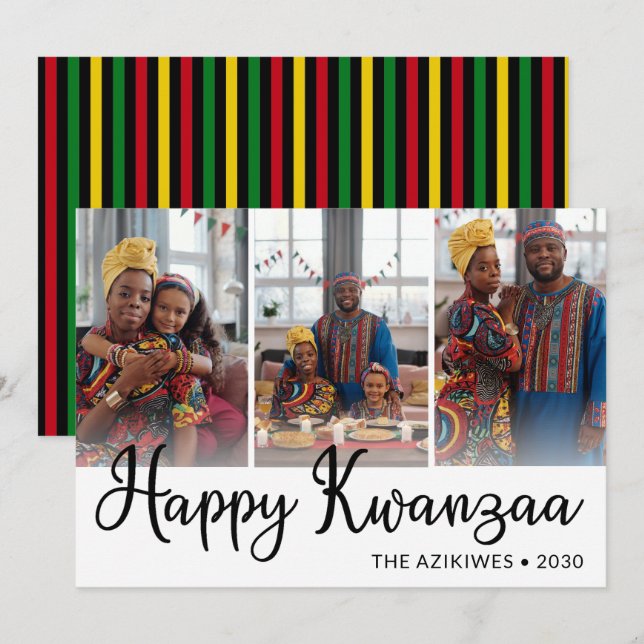 Kwanzaa 3 Photo Holiday Card (Front/Back)