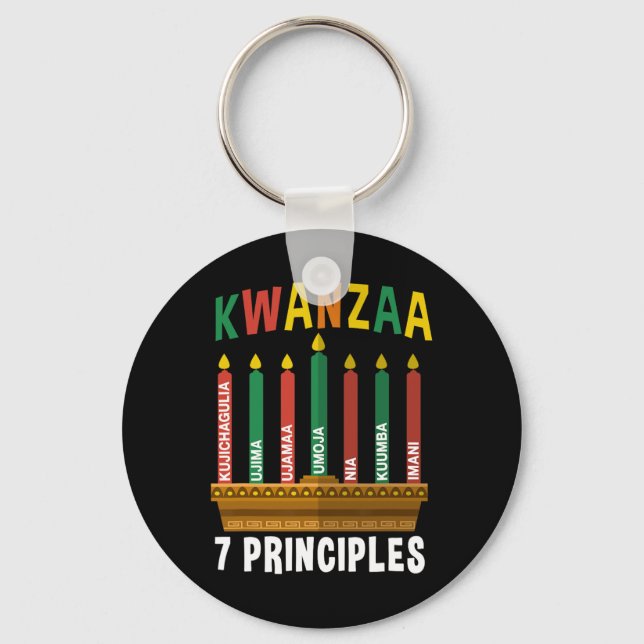 Kwanzaa 7 Principles Candles Kinara Pan Africans P Keychain (Front)