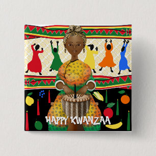 Kwanzaa African American Holiday 2 Inch Square Button