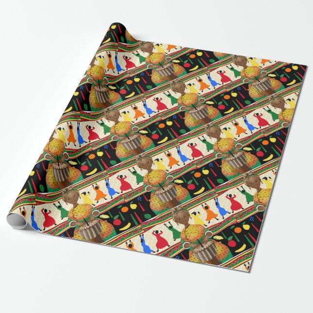 Kwanzaa African American Holiday Wrapping Paper (Unrolled)