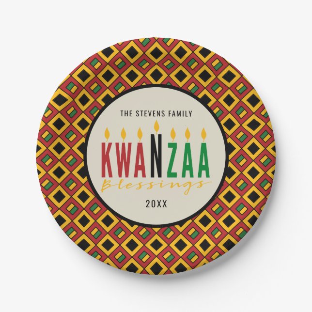 Kwanzaa Blessings | Kinara | Personalized Paper Plate (Front)