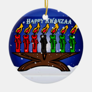 Kwanzaa Candle Kinara with Snow And Greeting Ceramic Ornament