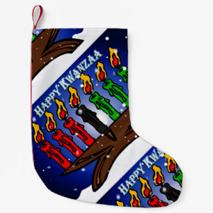 Kwanzaa Candle Kinara with Snow And Greeting Small Christmas Stocking