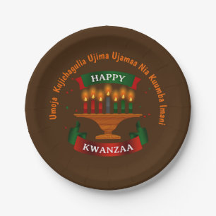Kwanzaa Candles Red Black Green 7 Principles 7" Paper Plate