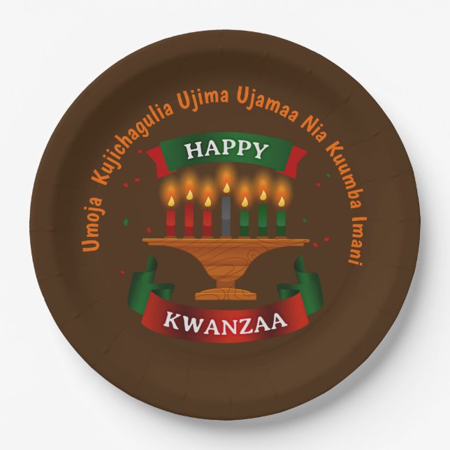 Kwanzaa Candles Red Black Green 7 Principles 9"    Paper Plate (Front)