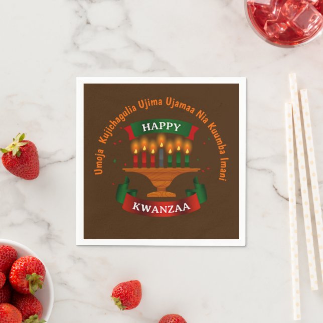 Kwanzaa Candles Red Black Green 7 Principles  Napkin (Insitu)