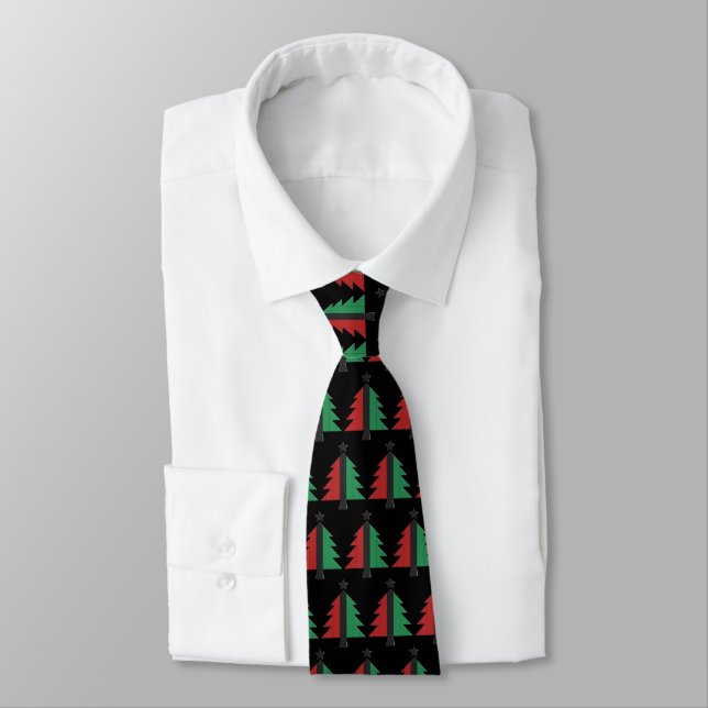 Kwanzaa Colours Red Black Green Christmas Tree Nec Tie (Tied)
