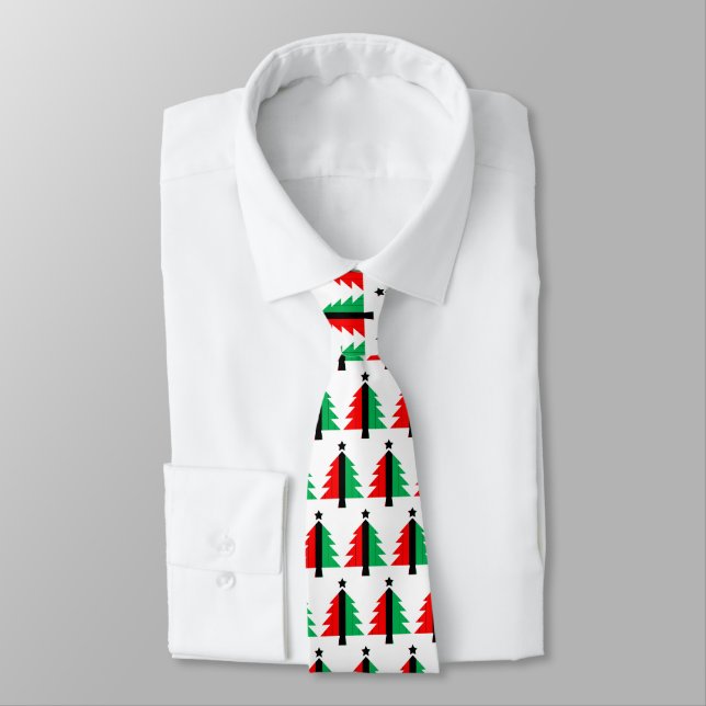 Kwanzaa Colours Red Black Green Christmas Tree Tie (Tied)