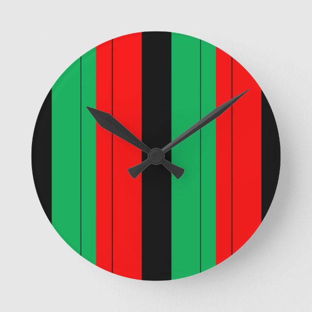 Kwanzaa Colours Red Black Green Stripes Pattern Round Clock (Front)