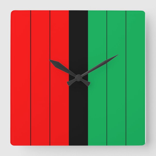 Kwanzaa Colours Red Black Green Stripes Pattern Square Wall Clock (Front)