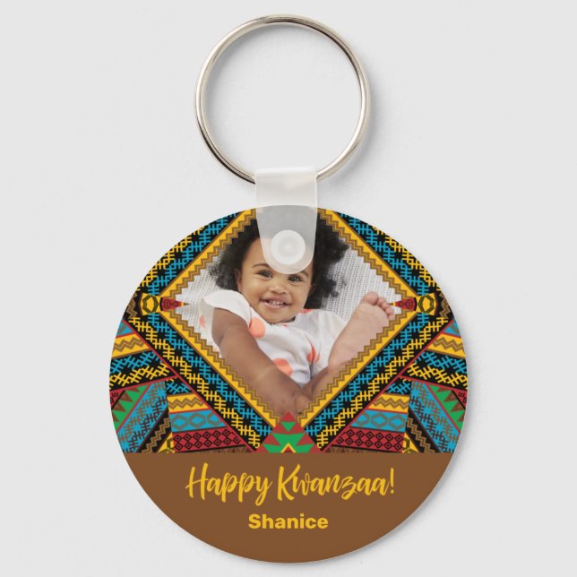 Kwanzaa Custom Brightly Colored Diamond Patter Keychain (Front)
