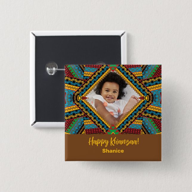 Kwanzaa Custom Brightly Coloured Diamond Patter 2 Inch Square Button (Front & Back)