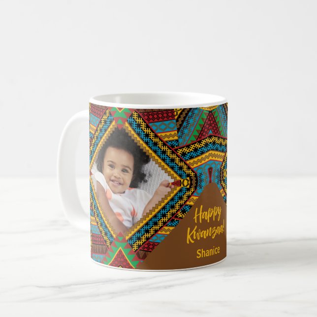 Kwanzaa Custom Brightly Coloured Diamond Patter Coffee Mug (Front Left)