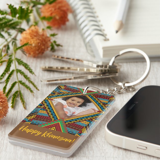 Kwanzaa Custom Brightly Coloured Diamond Patter Keychain (Front Right)