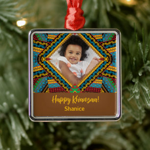 Kwanzaa Custom Brightly Coloured Diamond Patter Metal Ornament