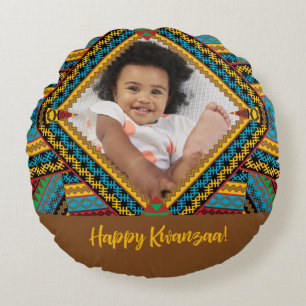Kwanzaa Custom Brightly Coloured Diamond Patter Round Pillow