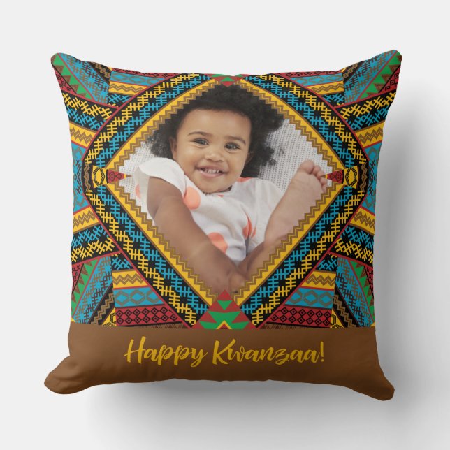Kwanzaa Custom Brightly Coloured Diamond Patter Throw Pillow (Front)