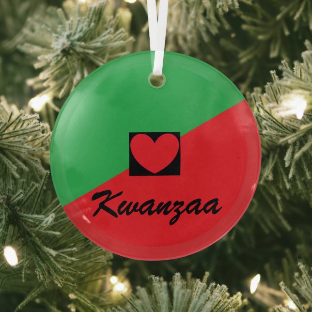Kwanzaa & Heart Glass Ornament (Insitu)