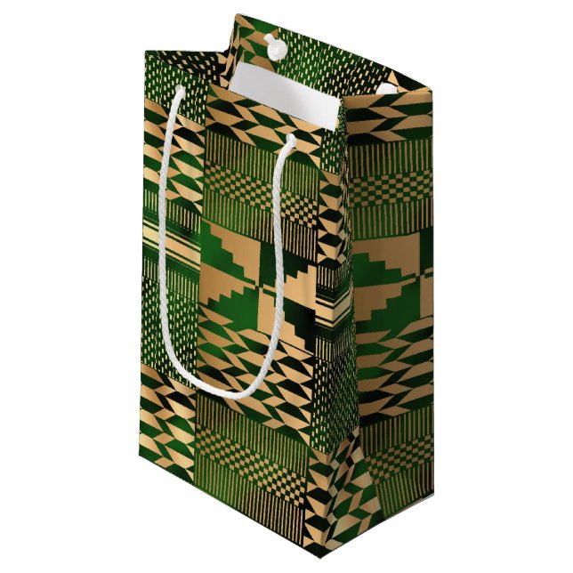 Kwanzaa Kente Imprimer (Vert/Or) Petit sac cadeau (Devant Angle)
