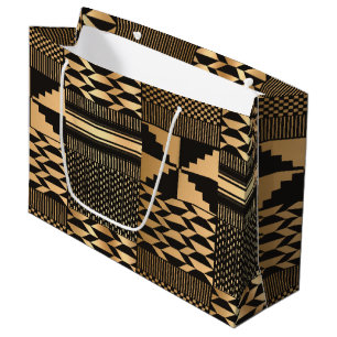  Kwanzaa Kente Print (Black/Gold) Large Gift Bag