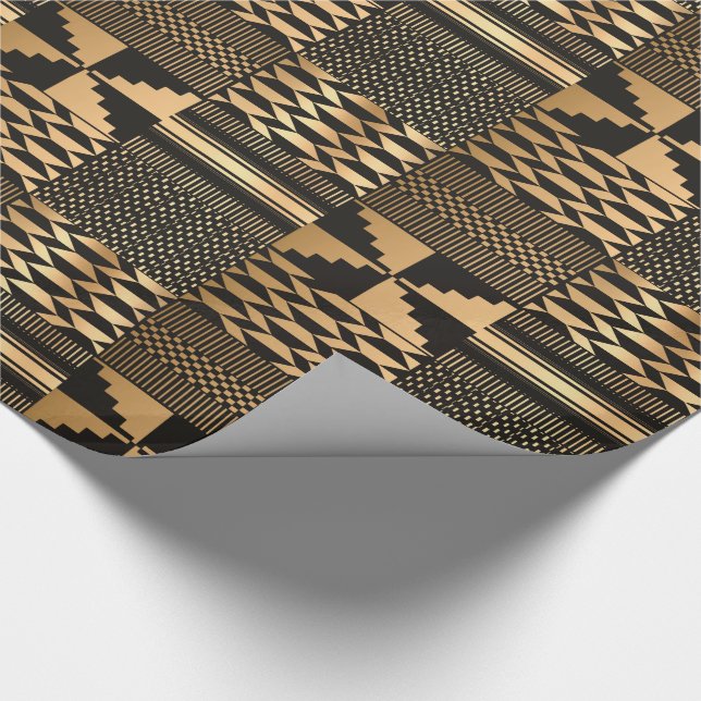 Kwanzaa Kente Print (Black/Gold)  Wrapping Paper (Corner)