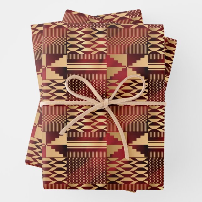 Kwanzaa Kente Print (Red/Gold)  Wrapping Paper Sheet (In situ)