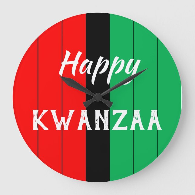 Kwanzaa Kinara Red Black Green Stripes Pattern Large Clock (Front)