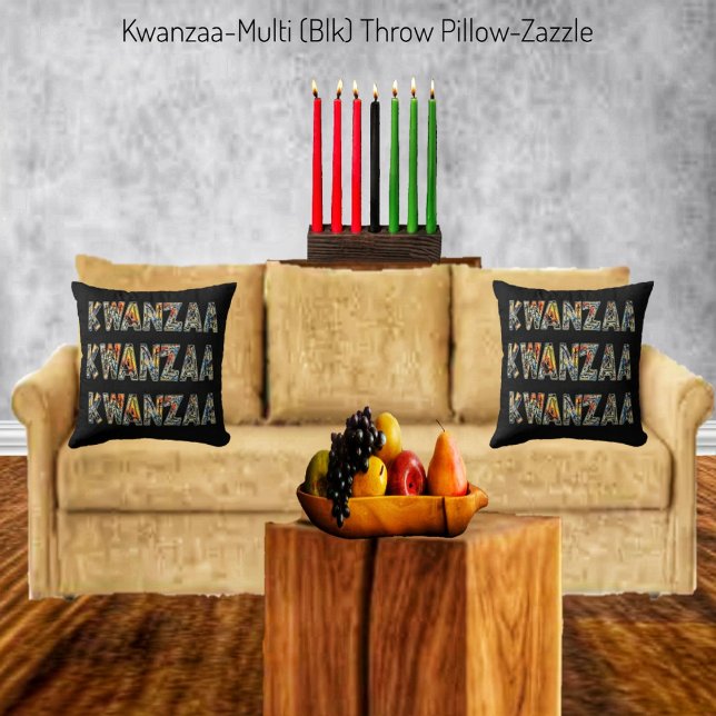 Kwanzaa- Multi (Blk) Throw Pillow (Creator Uploaded)