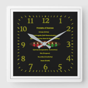 Kwanzaa Principes Carré Horloge murale 23
