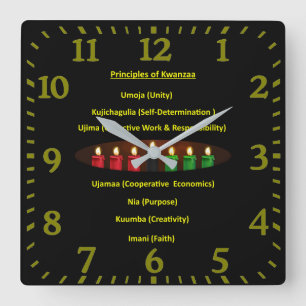 Kwanzaa Principes Carré Mur Horloge