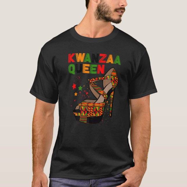 Kwanzaa Queen High Heels African American Afro Wom T-Shirt (Front)