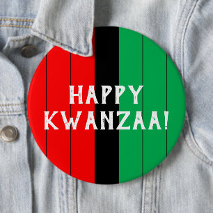 Kwanzaa Red Black Green Kinara Striped Pattern 6 Inch Round Button