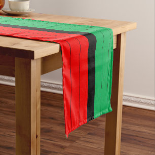 Kwanzaa Red Black Green Kinara Striped Pattern Short Table Runner
