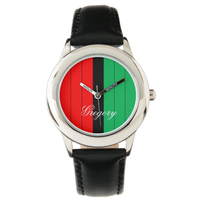 Kwanzaa Red Black Green Kinara Striped Pattern Wri Watch (Front)